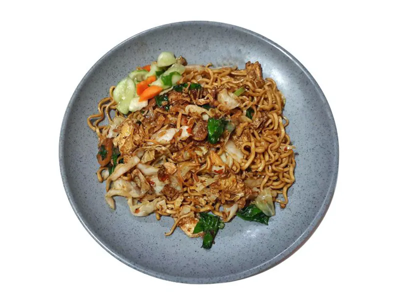 Fried noodles with crispy onions and fresh vegetables at New King Wok, a Chinese Restaurant in Bensalem