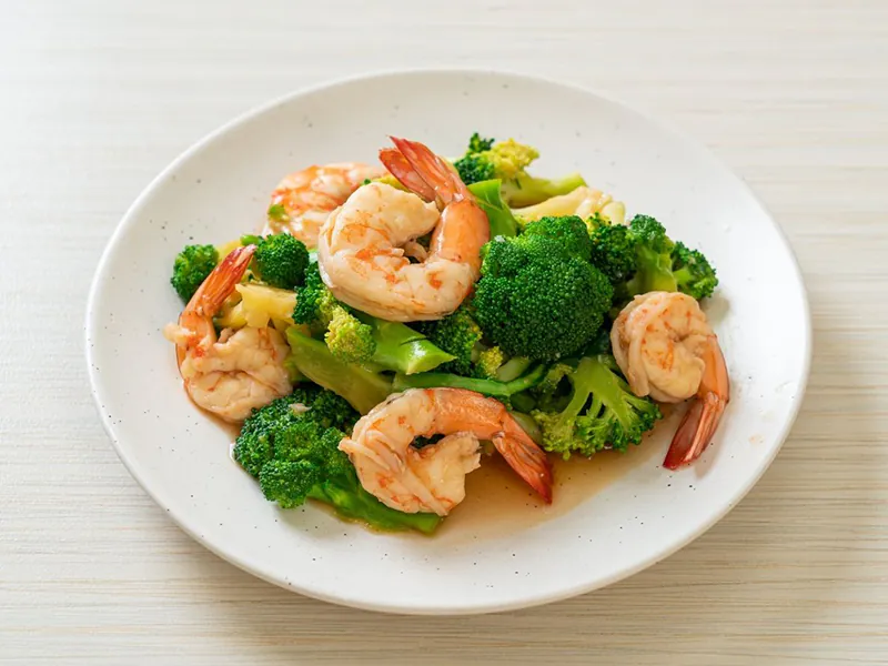 Fresh plump shrimp stir-fried with crisp broccoli at New King Wok, a Chinese Restaurant in Bensalem