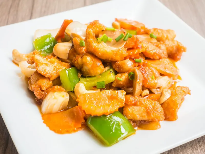 Crispy chicken with sweet sour sauce and cashew at New King Wok, a Chinese Restaurant in Bensalem